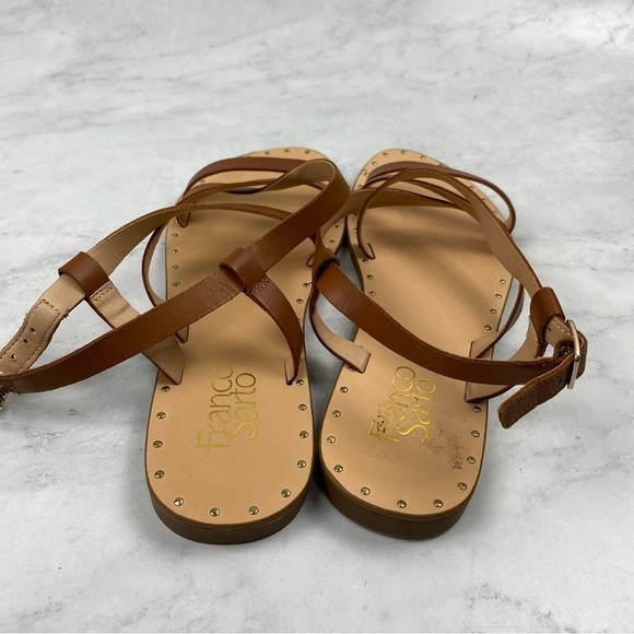 Franco Sarto: Studded Leather Flat Strappy Sandals Summer Beachy Brown Size 7.5 - Picture 4 of 6
